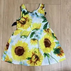 90サイズ 向日葵 ワンピース 子供用 リボン付き