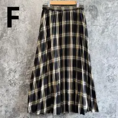 a4048 チェック柄プリーツロングスカート 秋冬 ウエストゴム Fサイズ
