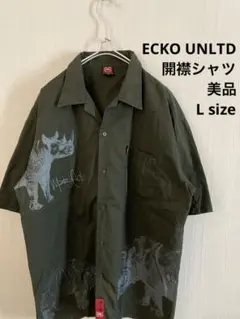 美品　ECKO UNLTD エコーアンリミテッド　開襟シャツ 半袖シャツ　カーキ