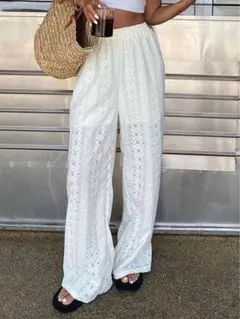 ホワイトレースワイドパンツ　shein