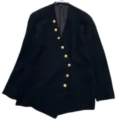 ノーカラージャケット レナウン　紺ブレ　金ボタン　肩パッド　レトロ