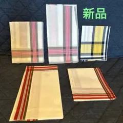昭和レトロ　赤、白、ピンク、黄色のストライプデザイン ハンカチセット 5枚　新品