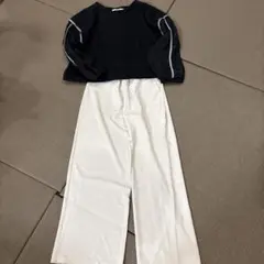 未使用タグ付き 黒カットソーとベージュパンツのセットアップ