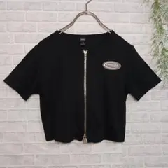 【Dazy】Tシャツショート丈　ジップアップ　リブ　ブラックM