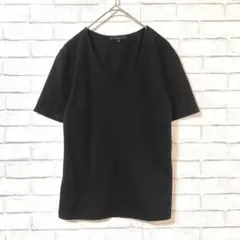美品【ICB/アイシービー】Vネック半袖Tシャツ Sブラック 綿混紡 シンプル