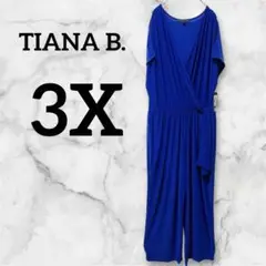 タグ付き✨TIANA B. ラップデザイン 半袖オールインワン　【3XL】ブルー
