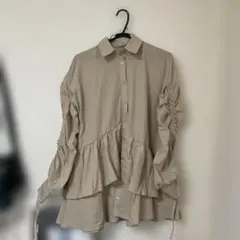 GRL ドロストスリーブティアードミニシャツワンピース　ベージュ