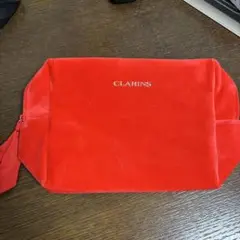 CLARINS レッド スエード ポーチ