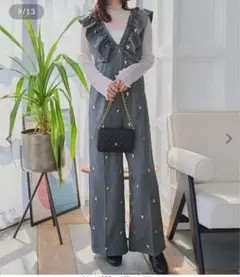 オールインワン サロペット 刺繍 花柄