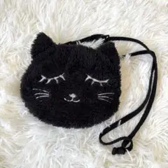 黒猫 フェイス ショルダーバッグ ピンク裏地 子供 キッズ