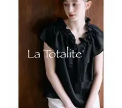 美品ラトータリテ　ラッフルフリルブラウス　黒　リボン　定価14,300 リネン