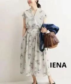 IENA ストライプフラワースキッパーシャツワンピース ノースリーブ