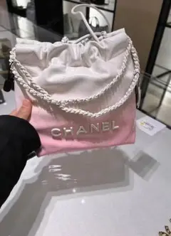 CHANEL ドローストリングバッグ ホワイト/ピンク