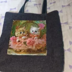 トートバック小さめパネル猫両面ハンドメイド
