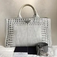 プラダ PRADA カナパ デニム ビジュー 2way ショルダーバッグ