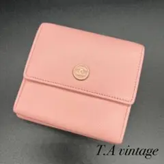 美品!シャネル ココボタン Wホック 折り財布 ピンク