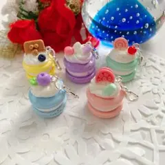 ミニチュア，フェイクスイーツ♡マカロンチャーム（5点）ハンドメイド アクセサリー