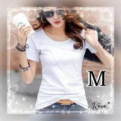レディース 半袖 ホワイト M カットソー Tシャツ ラウンドネック マストA