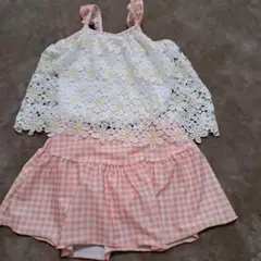 水着 花柄レース チェック柄size130
