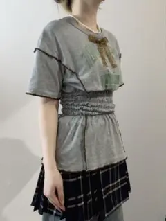 古着リメイクTシャツ メロウ　シャーリング　ヒョウ柄