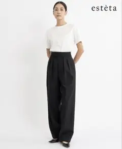 【美品】エステータ estèta ウールダブルクロス ブラック ワイドパンツ