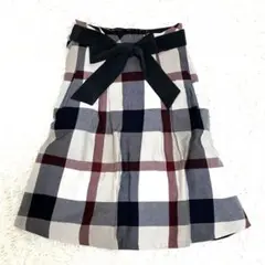 Sサイズ スカート ブルーレーベルクレストブリッジ フレア チェック リボン 白