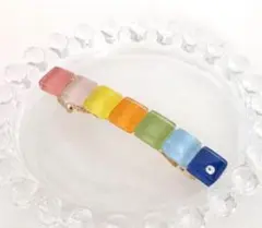 現品限り 訳あり品 カラフルなガラスタイルの小さめバレッタ 小