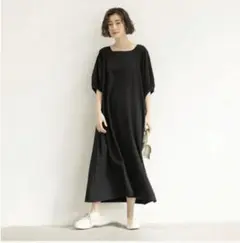 未使用タグ付き ジーラ/バイ リュリュ 冷感リネン風フレアーワンピース M