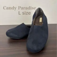 【美品】 キャンディーパラダイス スリッポン L ネイビー 暖か素材 スエード