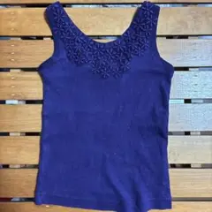 アナスイミニ　紫色 花の刺繍 ノースリーブタンクトップ 100cm
