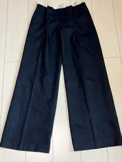 美品 vintage ワイド フレア スラックス 黒 センタープレス