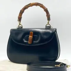 極美品 GUCCI バンブー ターンロック 2way ショルダーバッグ ブラック