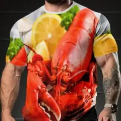 ロブスターとレモンのグラフィックTシャツ　 Lサイズ　ユニーク　おもしろT エビ
