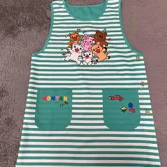 キッズエプロン 水色 ストライプ キャラクター