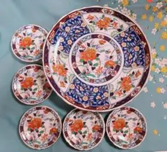 【大喜陶苑】染錦秋草鶉文 高台盛皿 小皿揃/有田焼 伊万里焼/未使用品 大喜陶苑】染錦秋草鶉文 高台盛皿 小皿揃/有田焼 伊万里焼/未