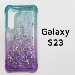 Galaxy S23 カバー 動く グリーン パープル キラキラ