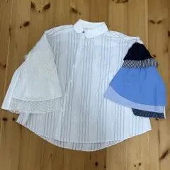 TORI-TO × BEAMS BOYストライプ 7分袖シャツ レディース　M