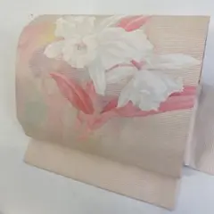 【和】9846z 着物 九寸名古屋帯 夏物 花文様 銀糸