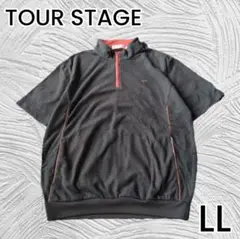 【TOUR STAGE】グレー 半袖 裏起毛 ハーフジップアップ ハイネックLL