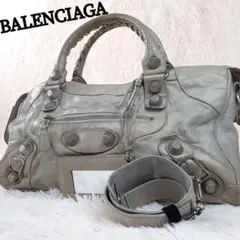 【美品】バレンシアガ ハンドバッグ シティ ジャイアント ミラー付 ベージュ系