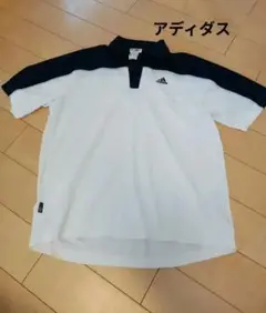 adidas 速乾　襟付き　ポロシャツ ホワイト/ネイビー 半袖