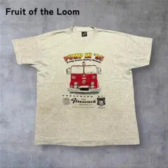 【286】USA製fruit of the loomプリントTシャツグレーXL