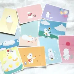 シロ&ペンの夏休み　10枚セット　ポストカード　かわいい　残暑見舞い　暑中見舞い
