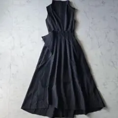 AMERI　24SS　アメリ　ピンストライプ　ロングワンピース　黒　ブラック