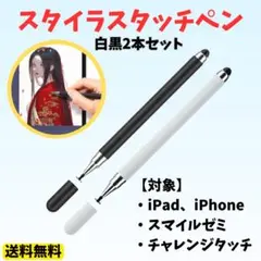 タッチペン 2本セット iPad スマホ 黒 スマイルゼミ 白 チャレンジタッチ