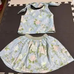 水色 花柄 タンクトップ スカート セット 100cm~