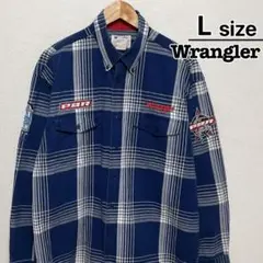 Wrangler　PBR　90s　長袖シャツ　L　チェック柄　ネイビー　紺　刺繍