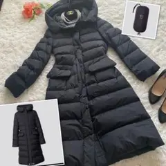 美品UNIQLO +j ウルトラライトフーデットダウンコート 黒 収納袋付