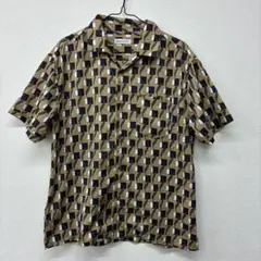 BROWNY 幾何学模様 半袖シャツ ベージュ系 M イ56
