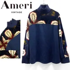美品 Ameri |アメリ スカーフ柄ベルベット切替 ハイネックリブニット